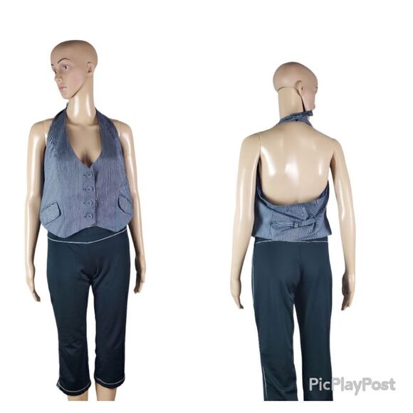 NWT Torrid Blue & White Pinstriped Halter Vest - Picture 1 of 5